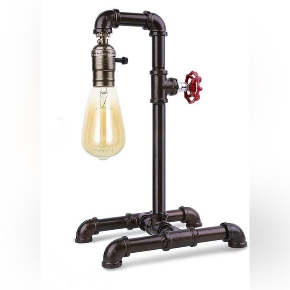 Industrial Pipe Lantern with Red Valve